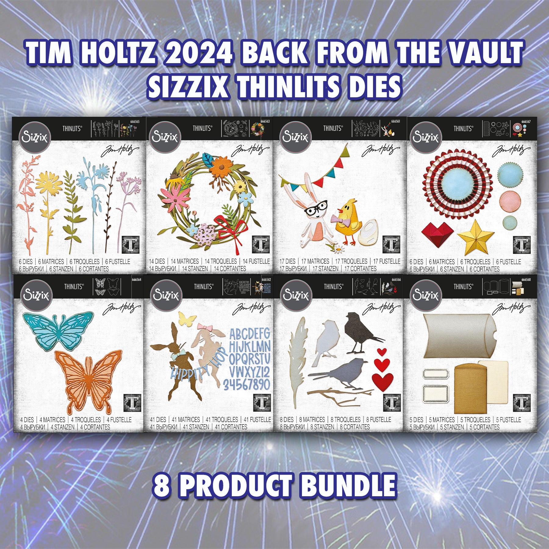 Tim Holtz 2024 Back From the Vault Sizzix Thinlits Dies 8 Product Bun