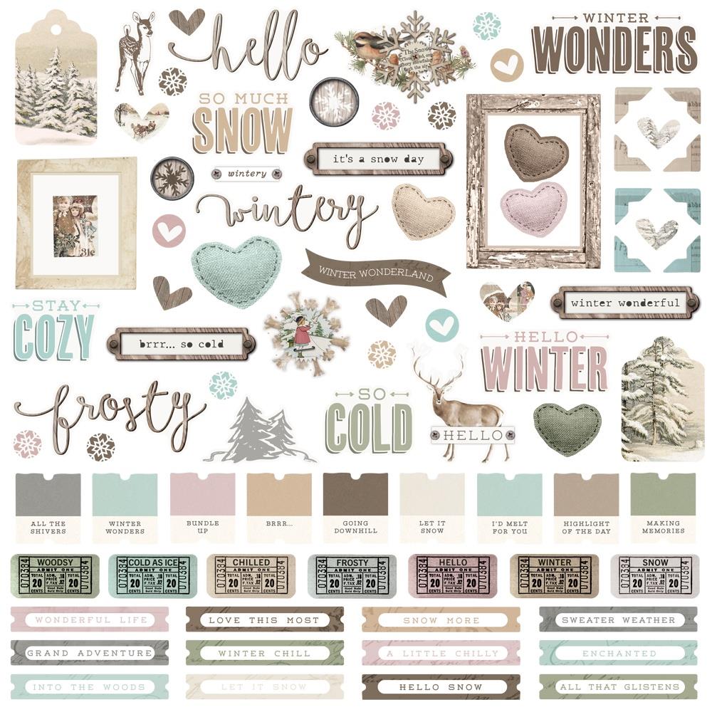 Simple Stories Vintage Winter Woods 12x12 Cardstock Stickers (SVWW9101)