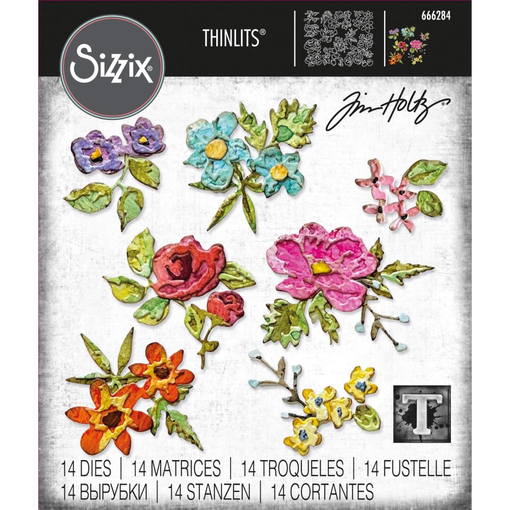 Tim Holtz Thinlits Dies: Brushstroke Flowers, by Sizzix, 14/Pkg (666284)