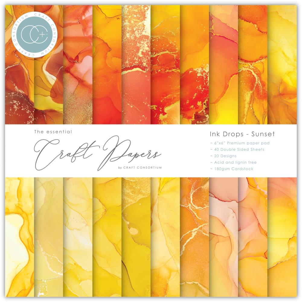Craft Consortium Double-Sided Paper Pad 6X6 40/Pkg - Ink Drops - Sunset