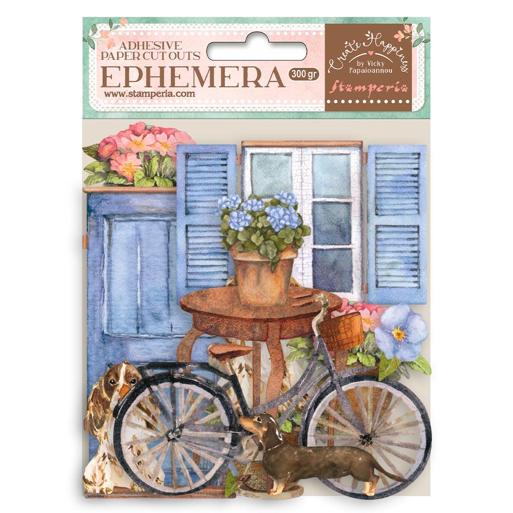 Stamperia Create Happiness Welcome Home Bicycle Ephemera Adhesive Paper Cut Outs