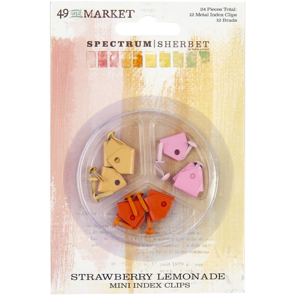 49 and Market Spectrum Sherbet Mini Metal Index Clips & Brads: Strawberry Lemonade, 24/Pkg (SS36547)