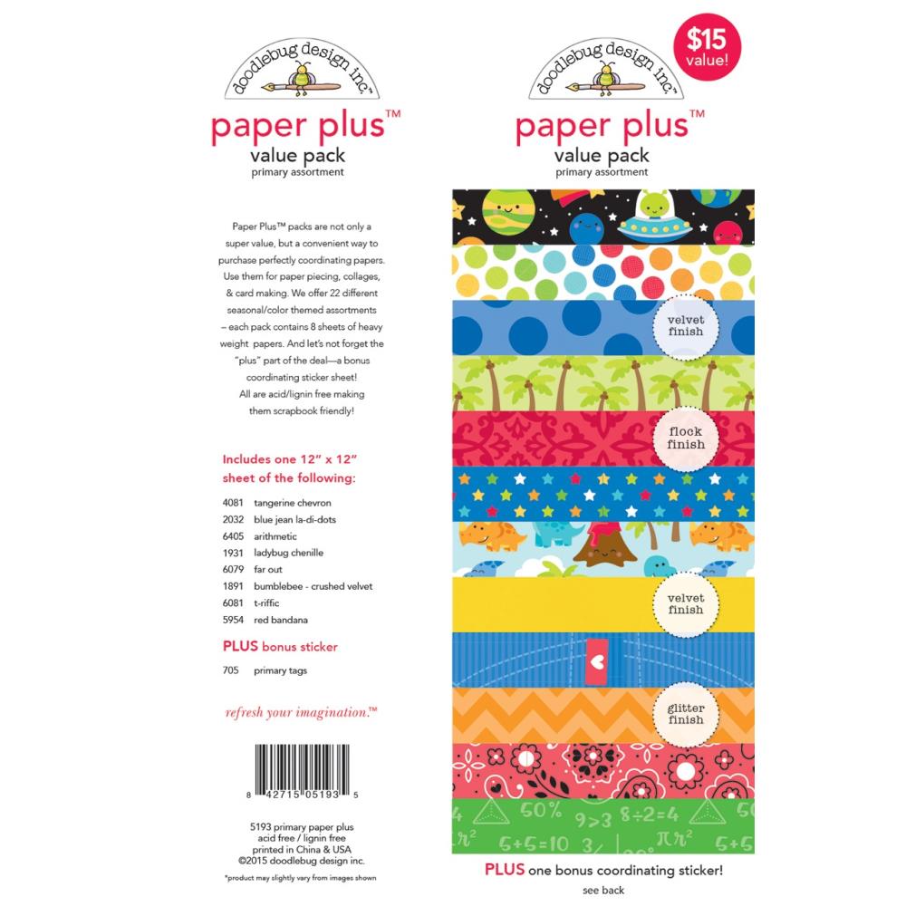 Doodlebug Paper Plus 12"X12" Value Pack: Primary (5193)