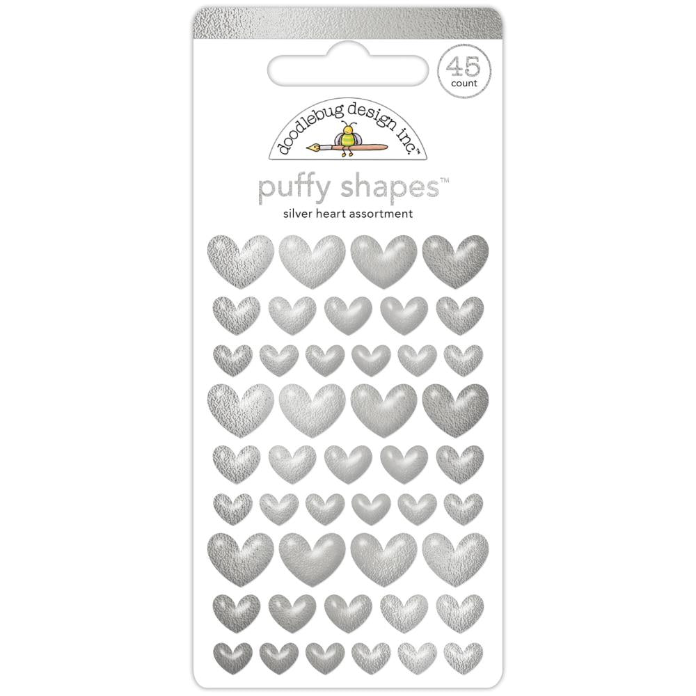 Doodlebug Hello Again Puffy Stickers: Silver Heart (8217)