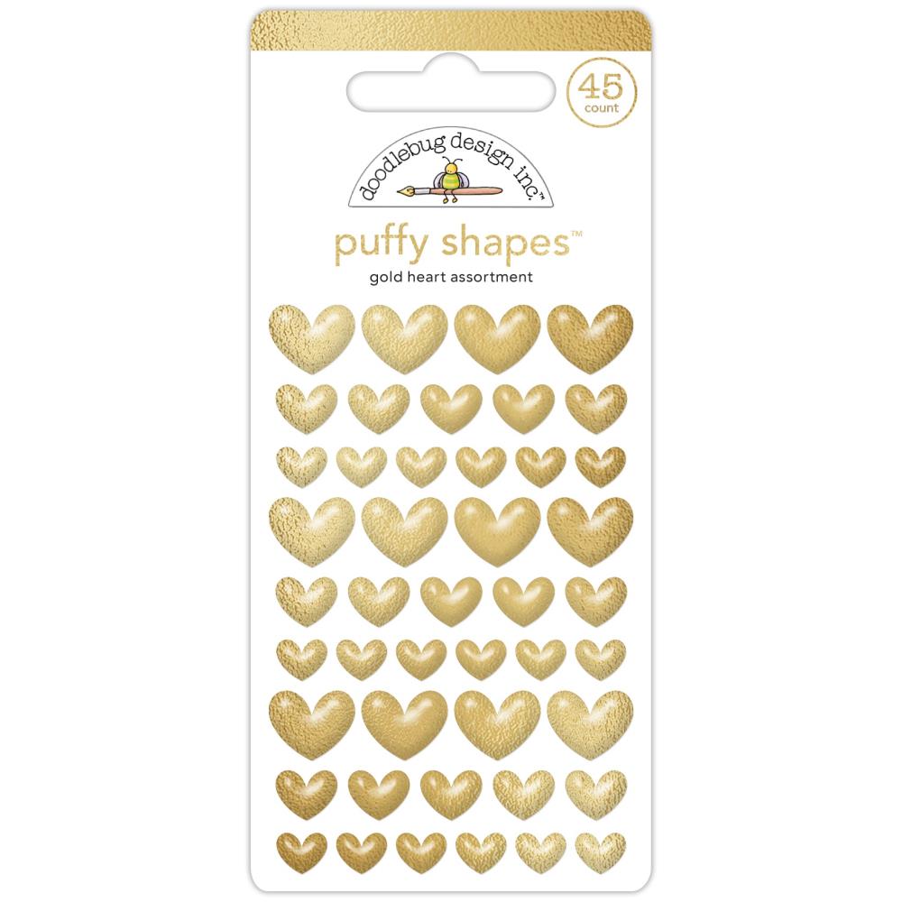 Doodlebug Hello Again Puffy Stickers: Gold Heart (8218)