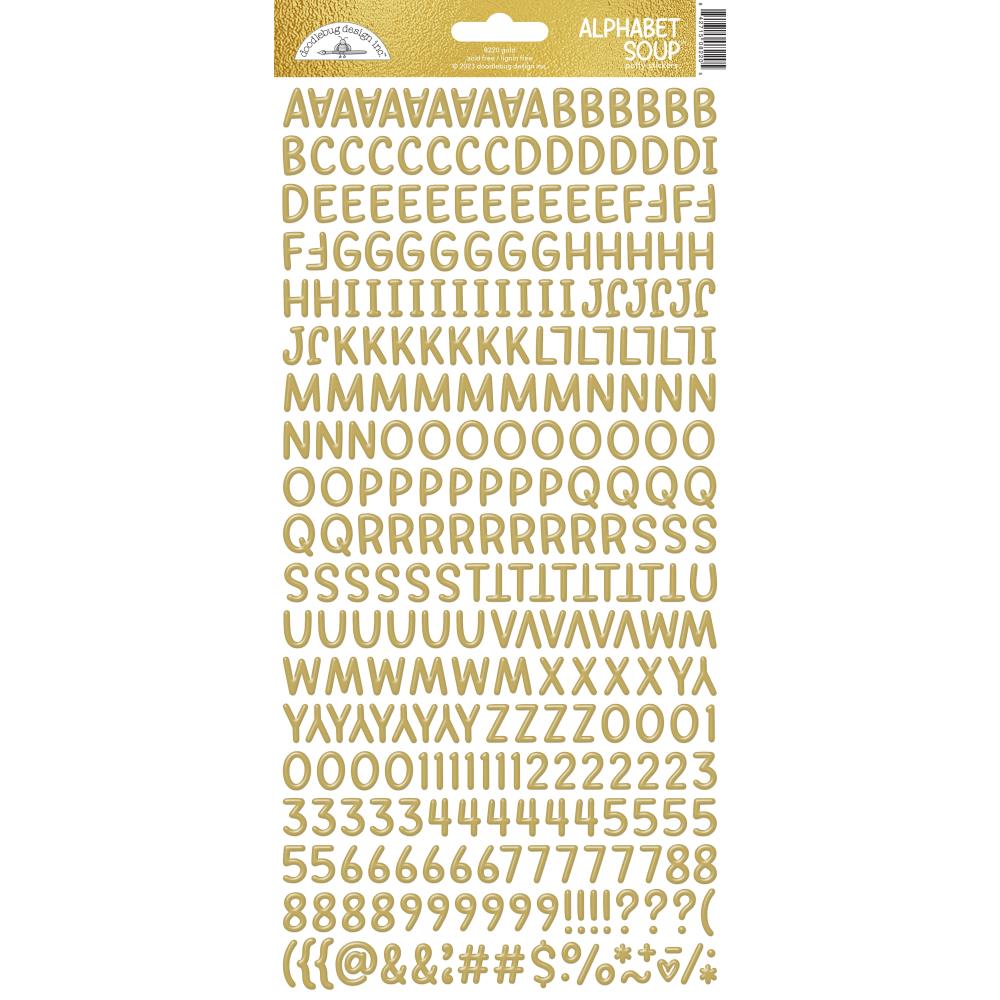 Doodlebug Hello Again Puffy Stickers: Gold Alphabet Soup (8220)