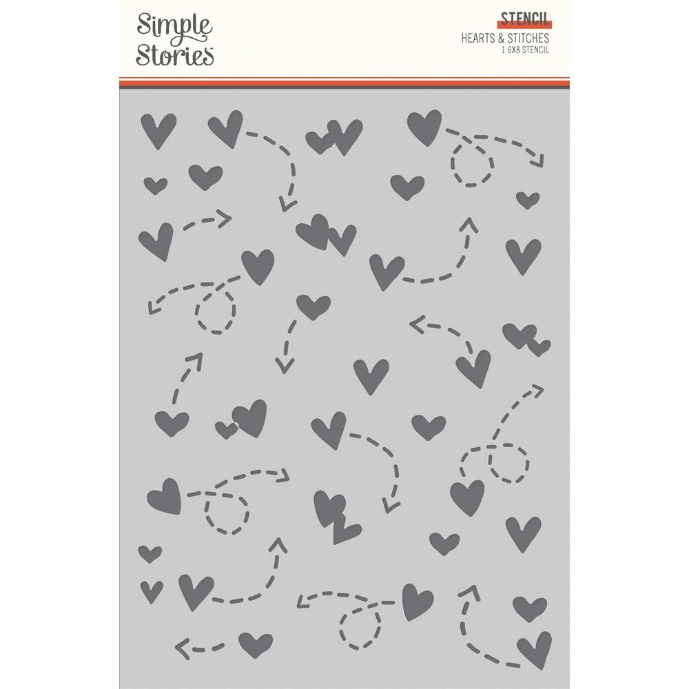 Simple Stories Pack Your Bags 6"X8" Stencil: Hearts & Stitches (PYB22128)