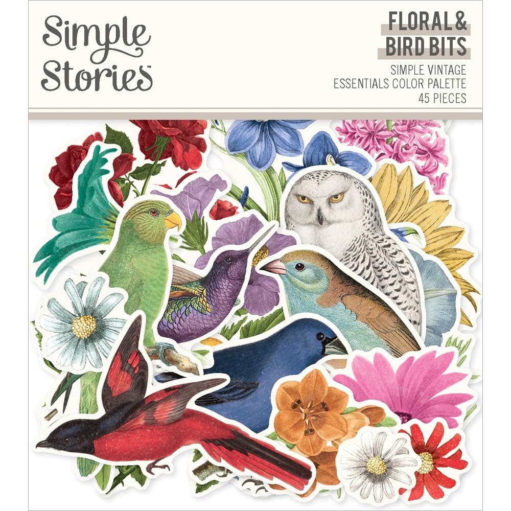 Simple Stories Simple Vintage Essentials Color Palette Bits & Pieces Die-Cuts: Floral & Birds, 45/Pkg (VCP22232)