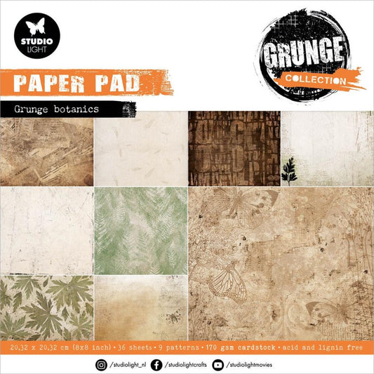 Studio Light Grunge 8"X8" Paper Pad: Nr. 137, Grunge Botanics, 36/Pkg (GRDPP137)