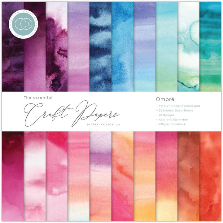 Craft Consortium Ombre 12"X12" Double-Sided Paper Pad, 30/Pkg (CCEPAD030)