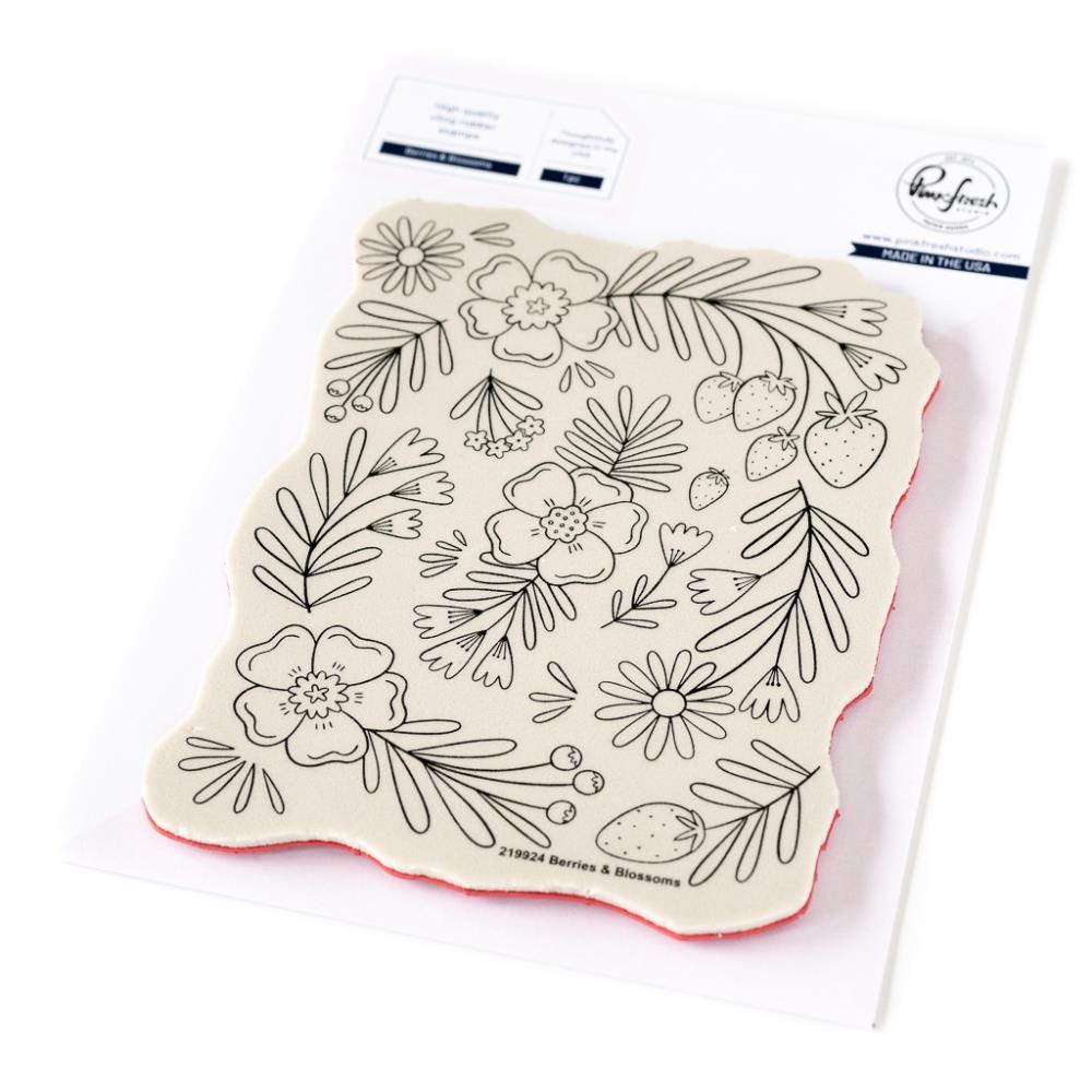 Pinkfresh Studio 4.25"X5.5" Cling Rubber Background Stamp: Berries & Blossoms (5A0022GZ1G59W)