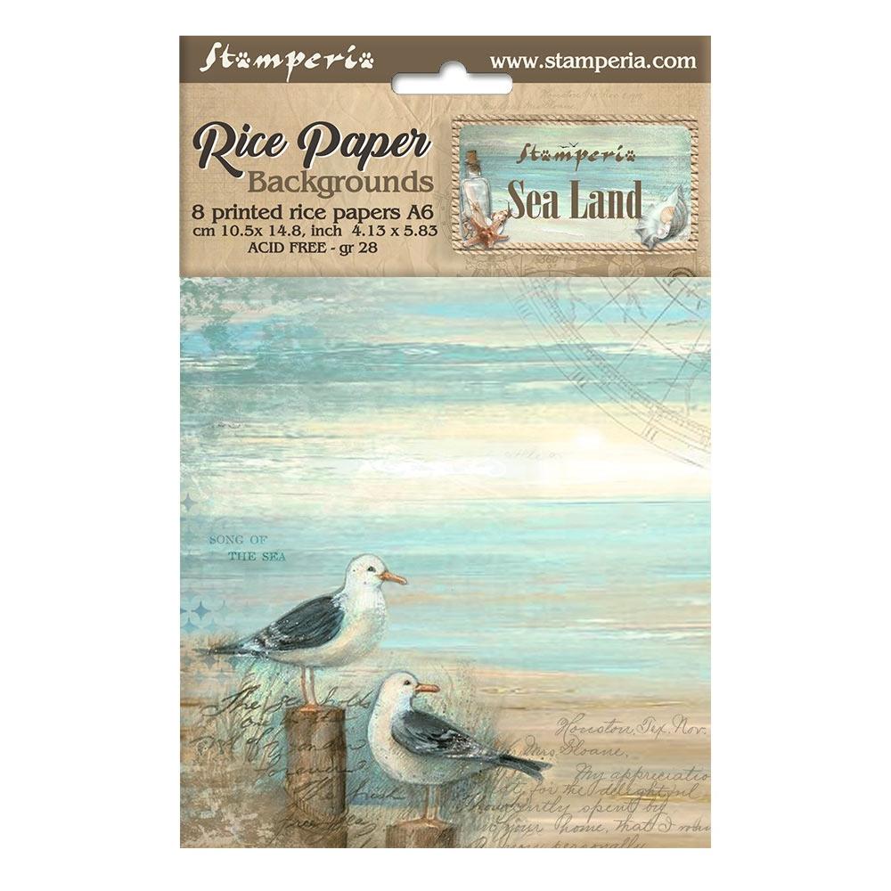 Stamperia Sea Land A6 Assorted Rice Paper Backgrounds, 8/Pkg (DFSAK6019)