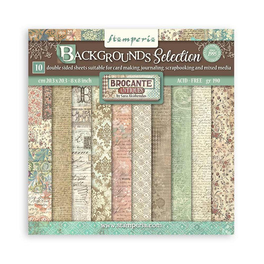 Stamperia Brocante Antiques Backgrounds 8"X8" Double-Sided Paper Pad, 10/Pkg (SBBS102)