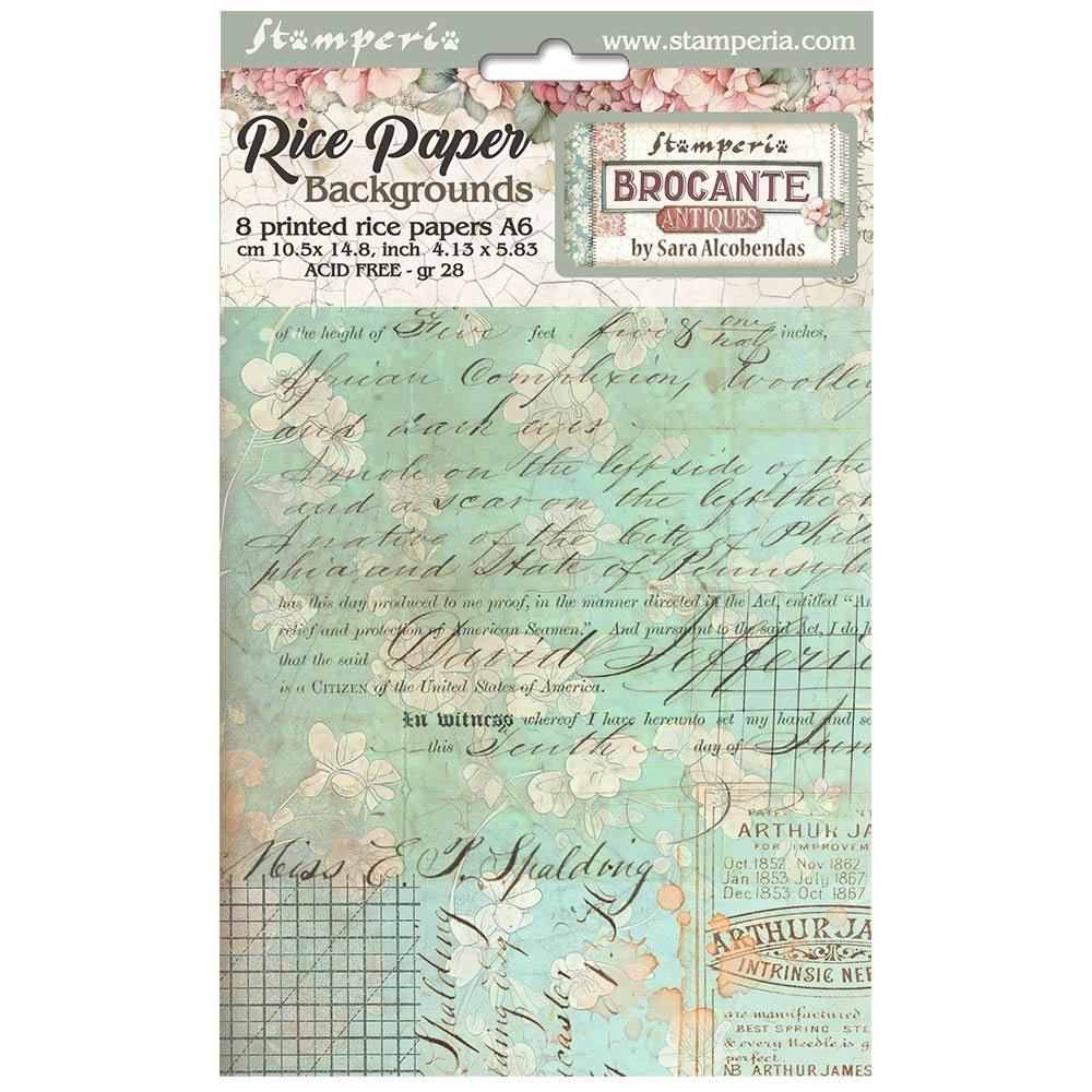 Stamperia Brocante Antiques A6 Assorted Rice Paper Backgrounds, 8/Pkg (DFSAK6018)