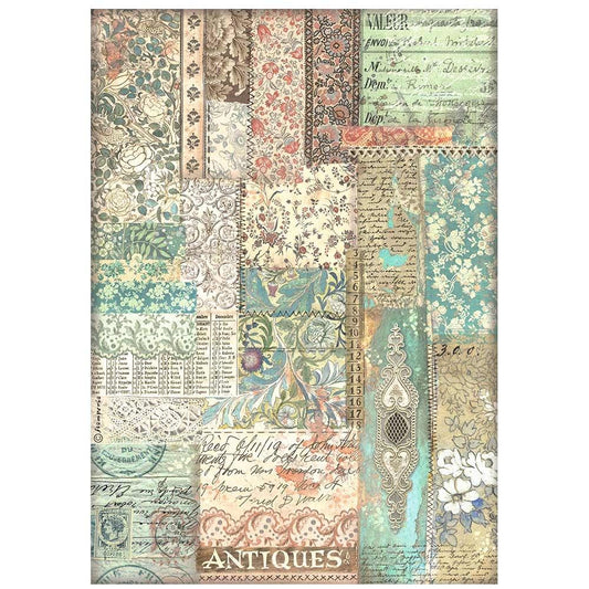 Stamperia Brocante Antiques A4 Rice Paper Sheet: Fabric Patchwork (DFSA4852)