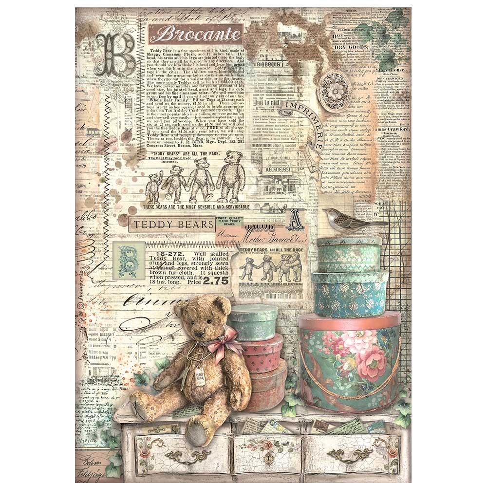 Stamperia Brocante Antiques A4 Rice Paper Sheet: Teddy Bear (DFSA4854)