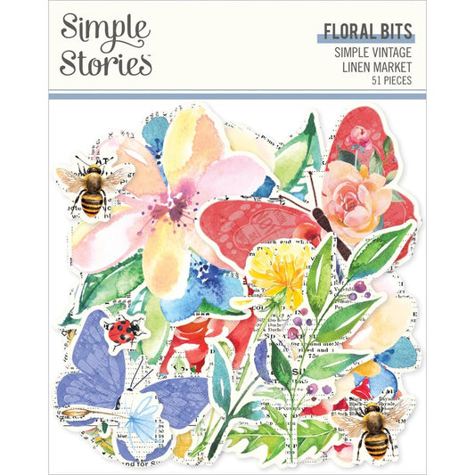 Simple Stories Simple Vintage Linen Market Bits & Pieces: Floral, 51/Pkg (5A0022KD1G5JL)