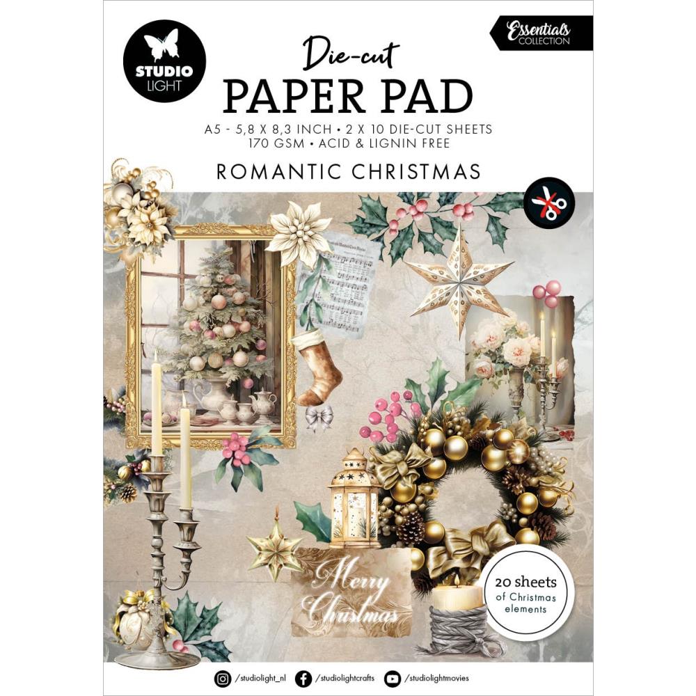 Studio Light Essentials 5.83"X8.25" Die-cut Paper Pad: Nr. 201, Romantic Christmas, 20/Pkg (5A0023HW1G6H5)