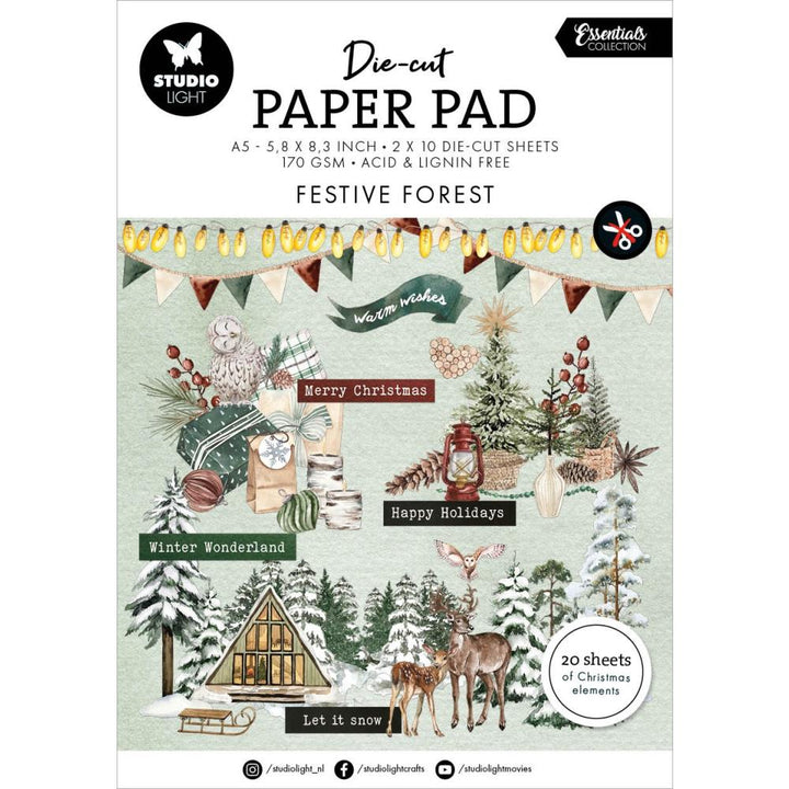 Studio Light Essentials 5.83"X8.25" Die-cut Paper Pad: Nr. 204, Festive Forest, 20/Pkg (5A0023JW1G6HC)