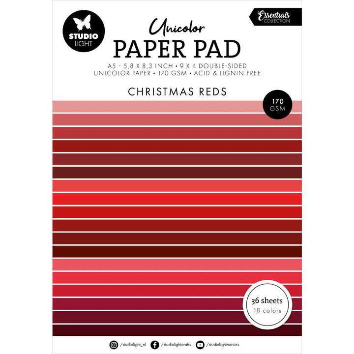 Studio Light Unicolor Essentials 5.83"X8.25" Paper Pad: Nr. 205, Christmas Reds (5A0023K71G6JM)