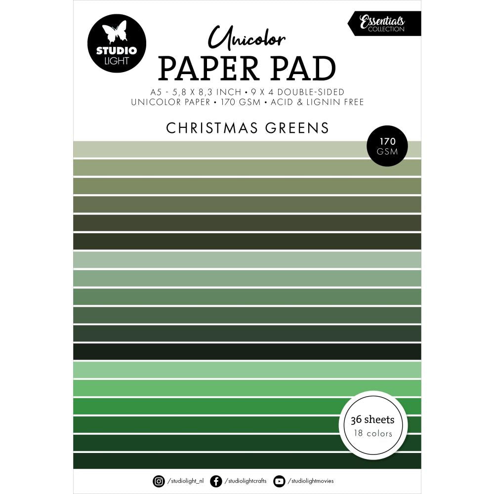 Studio Light Unicolor Essentials 5.83"X8.25" Paper Pad: Nr. 206, Christmas Greens (5A0023K91G6JV)