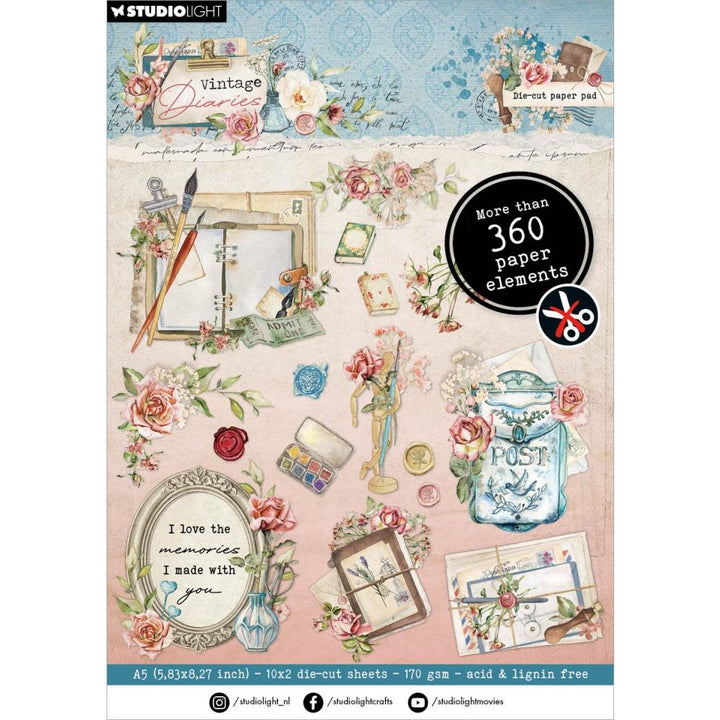 Studio Light Vintage Diaries 5.83"X8.25" Die-Cut Paper Pad: Nr. 175, Vintage Elements (5A0023MD1G6K1)