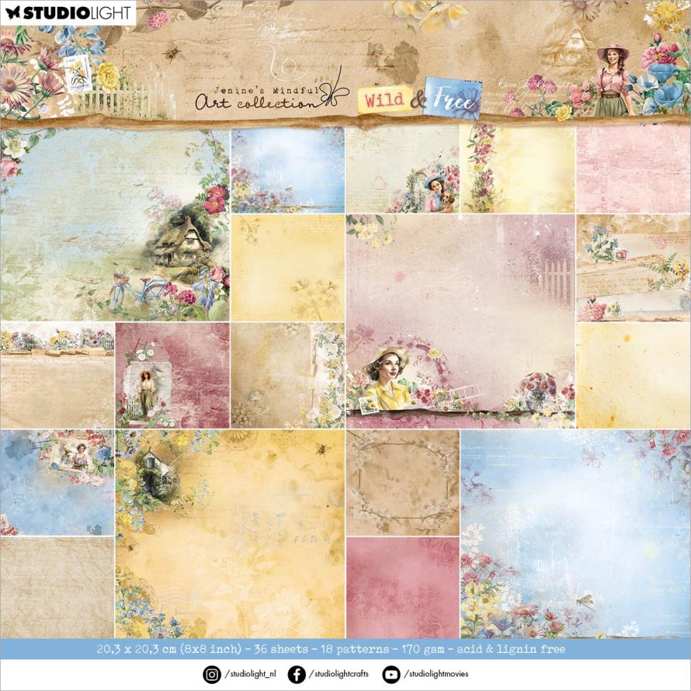 Studio Light Jenine's Mindful Art Wild & Free 8"X8" Paper Pad: Nr. 183, Background Designs, 36/Pkg (5A0023LK1G6LS)