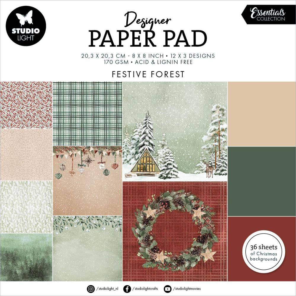 Studio Light Essentials 8"X8" Paper Pad: Nr. 200, Festive Forest, 36/Pkg (5A0023H11G6LY)