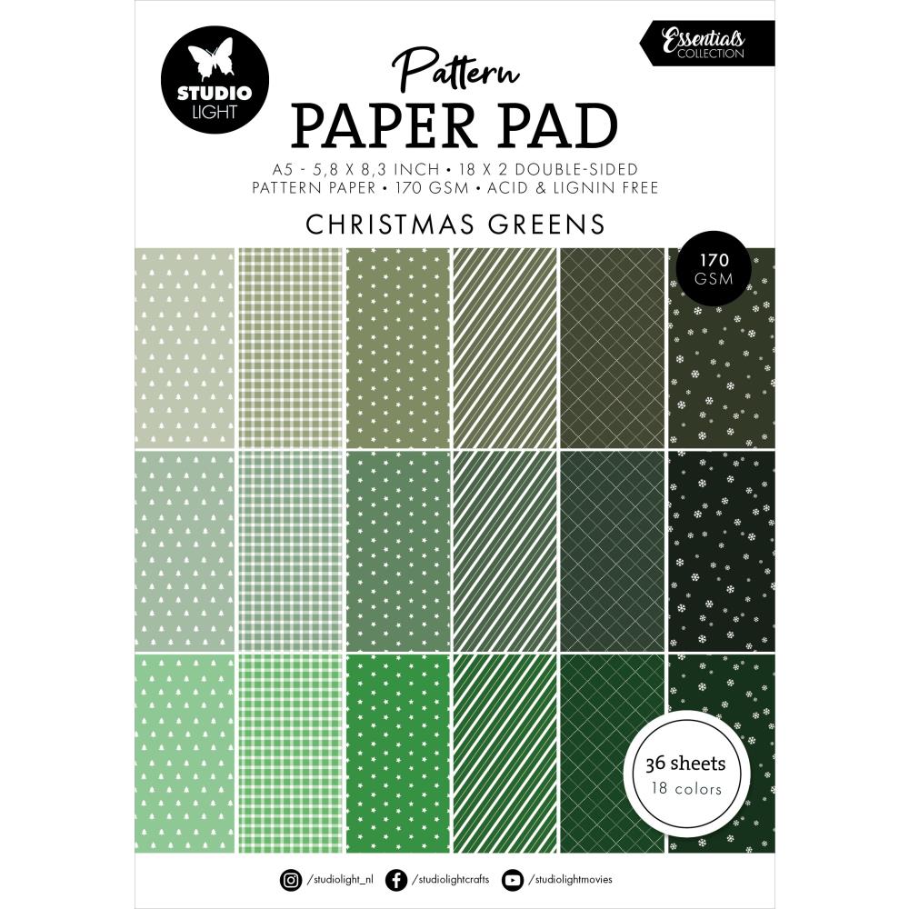 Studio Light Pattern Essentials 5.83"X8.25" Paper Pad: Nr. 208, Christmas Greens (5A0023M71G6P3)