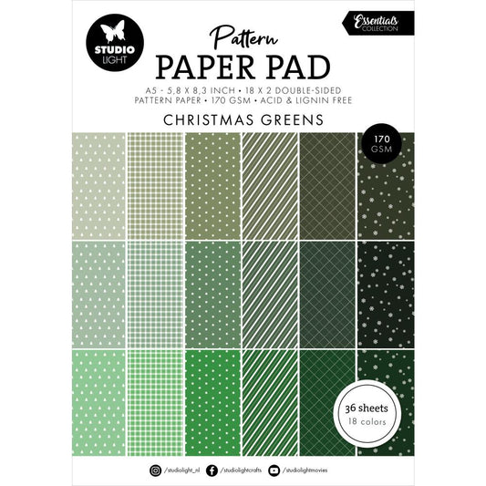 Studio Light Pattern Essentials 5.83"X8.25" Paper Pad: Nr. 208, Christmas Greens (5A0023M71G6P3)