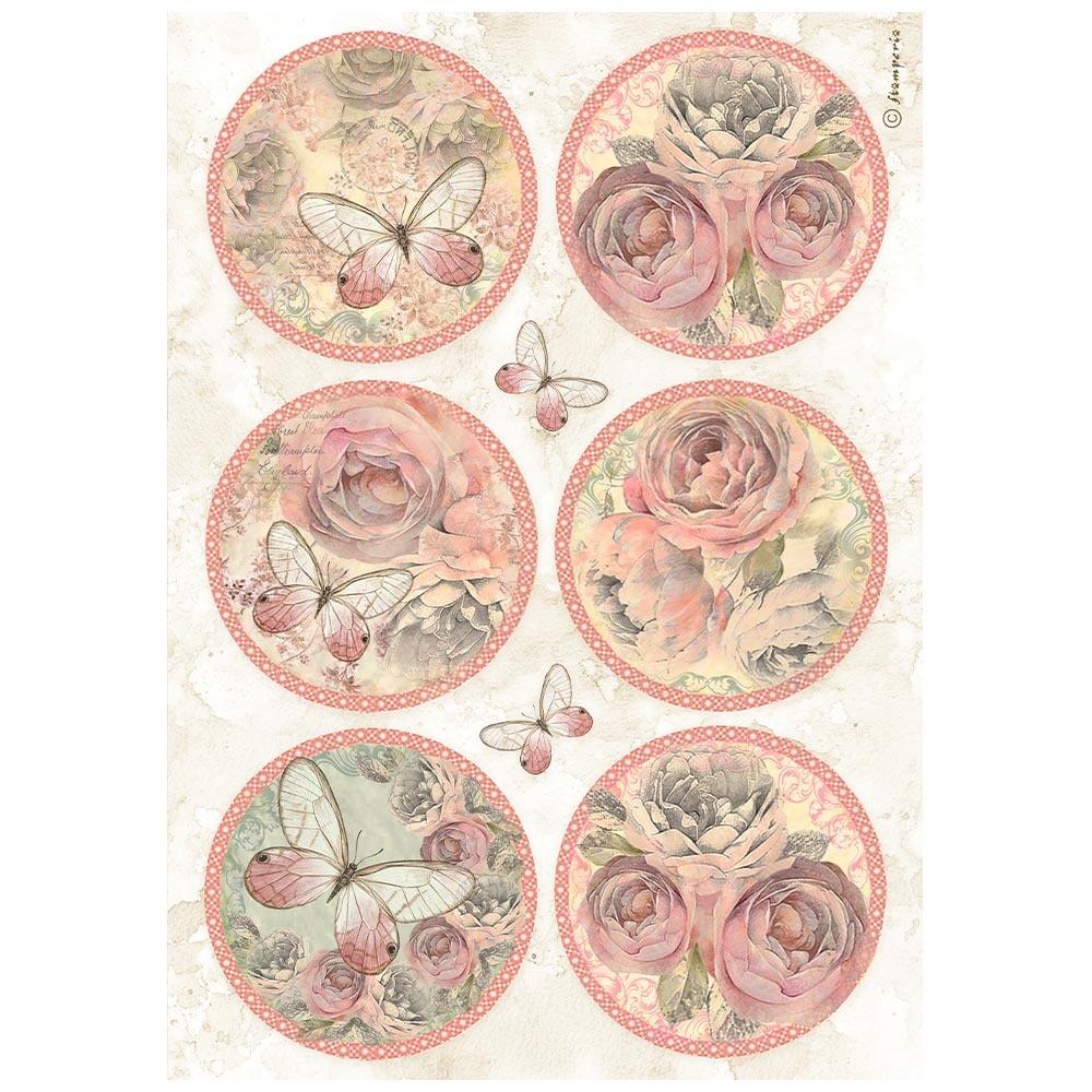 Stamperia Shabby Rose A4 Rice Paper Sheet: 6 Rounds (5A0025571G82H)