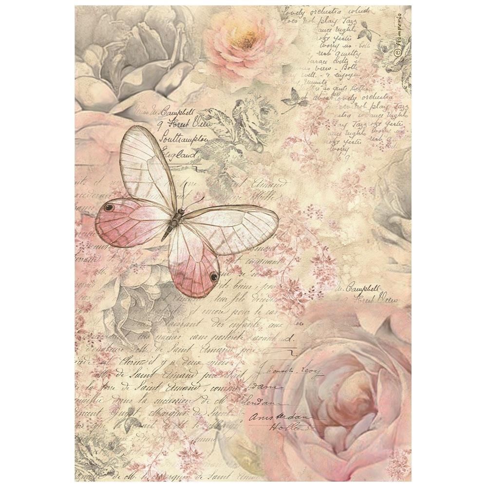 Stamperia Shabby Rose A4 Rice Paper Sheet: Butterfly (5A00254Q1G831)