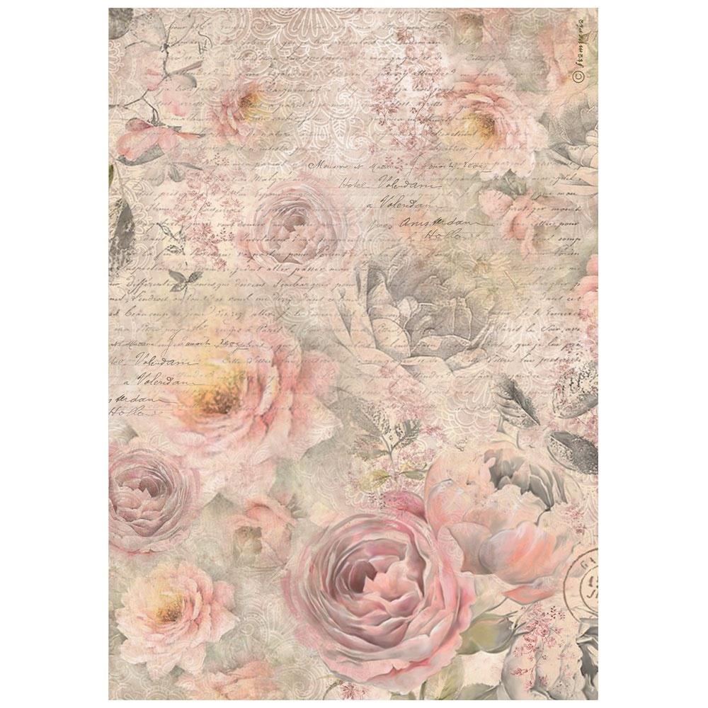 Stamperia Shabby Rose A4 Rice Paper Sheet: Roses Pattern (5A00254H1G847)