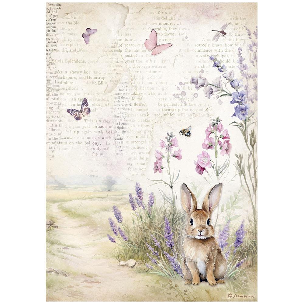 Stamperia Lavender A4 Rice Paper Sheet: Bunny (5A0027HM1G9ST)