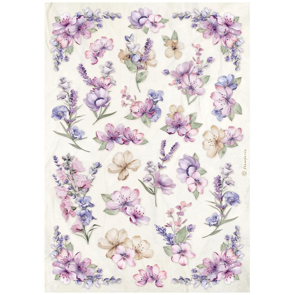 Stamperia Lavender A4 Rice Paper Sheet: Flower Pattern (5A0027GV1G9TN)