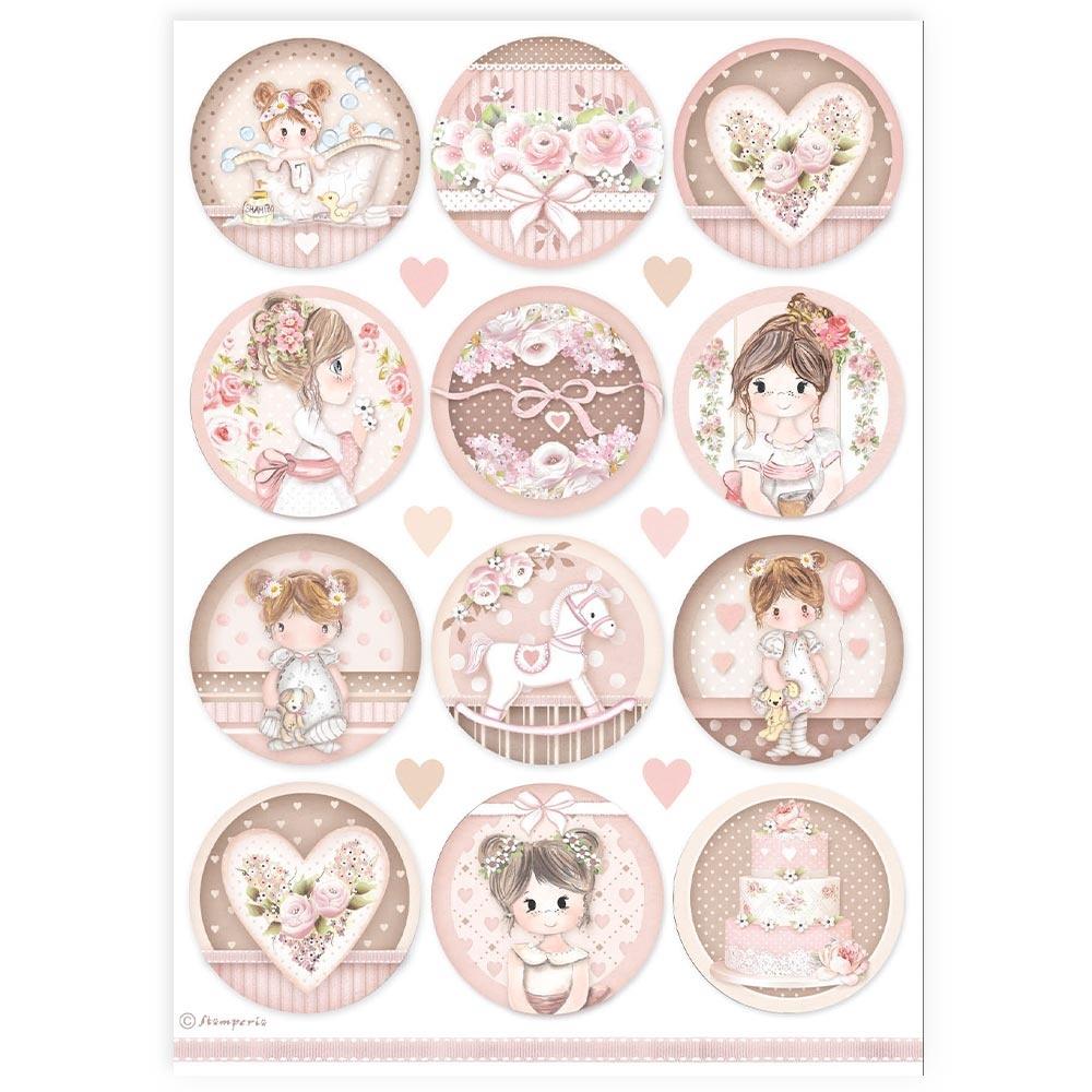 Stamperia A4 Rice Paper Sheet: Baby Girl Rounds (5A0027NH1G9YY)