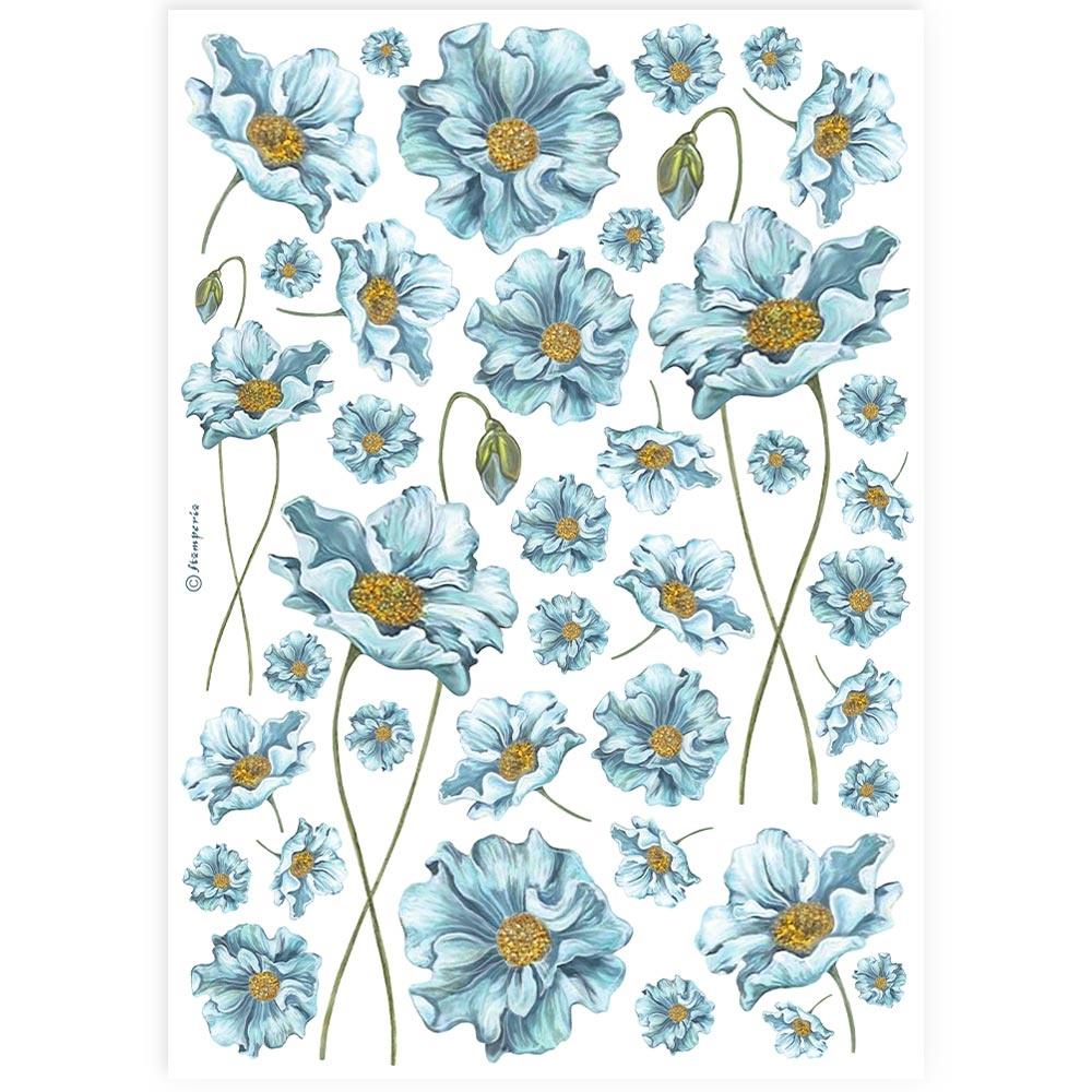 Stamperia A4 Rice Paper Sheet: Blue Flowers (5A0027N51G9ZW)