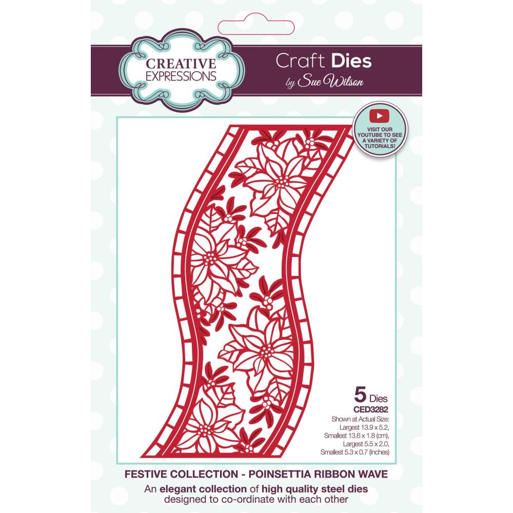 Creative Expressions Craft Dies: Festive Poinsettia Ribbon Wave, By Sue Wilson (5A0028381GB58)