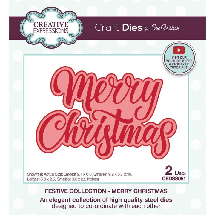 Creative Expressions Shadowed Craft Die: Festive Merry Christmas - Sentiments, By Sue Wilson (5A00283K1GB62)