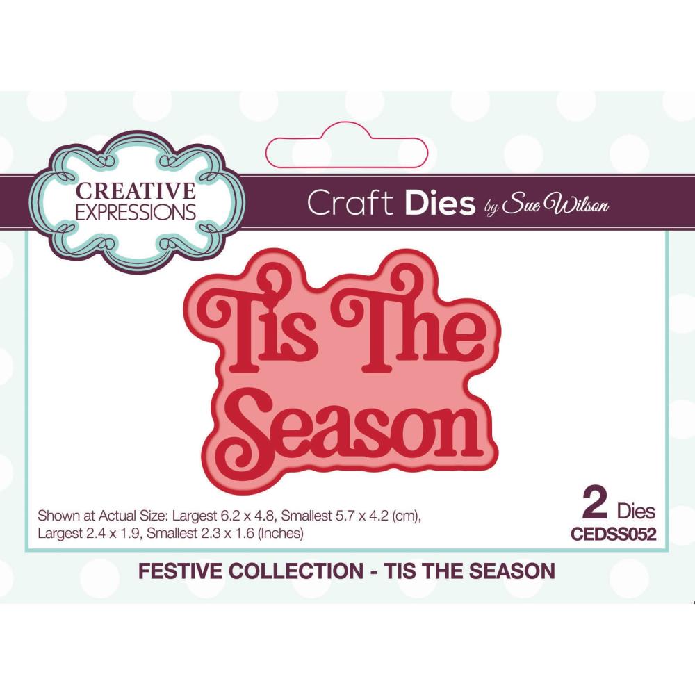 Creative Expressions Shadowed Craft Die: Festive Tis The Season - Sentiments, By Sue Wilson (5A0028301GB66)