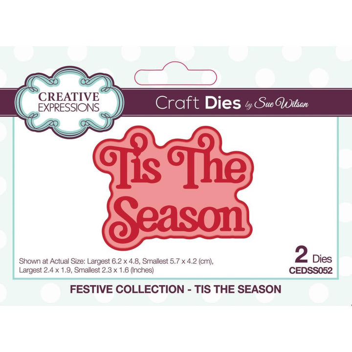 Creative Expressions Shadowed Craft Die: Festive Tis The Season - Sentiments, By Sue Wilson (5A0028301GB66)