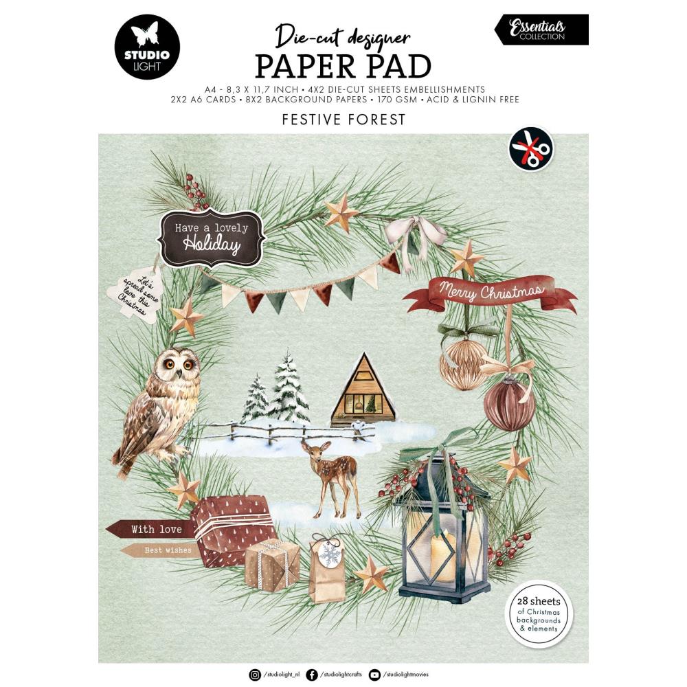 Studio Light Designer 8.26"X11.57" Die-Cut Paper Pad: Nr. 219, Festive Forest, 28/Pkg (5A002BK21GDXM)