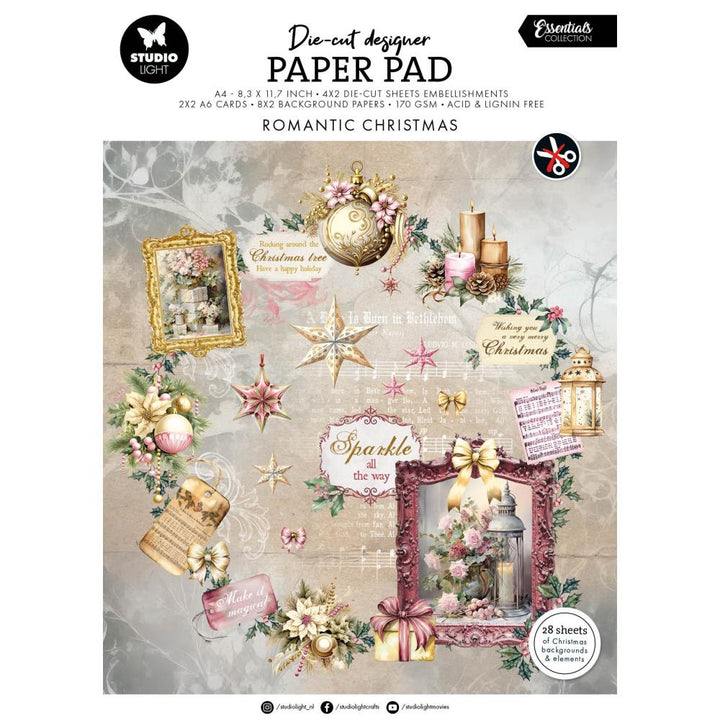 Studio Light 8.26"X11.57" Designer Die-Cut Paper Pad: Nr. 216, Romantic Christmas, 28/Pkg (5A002BDZ1GF10)