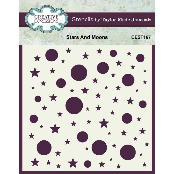 Creative Expressions Taylor Made Journals 6"X6" Stencil: Stars And Moons (5A002B601GDMV)