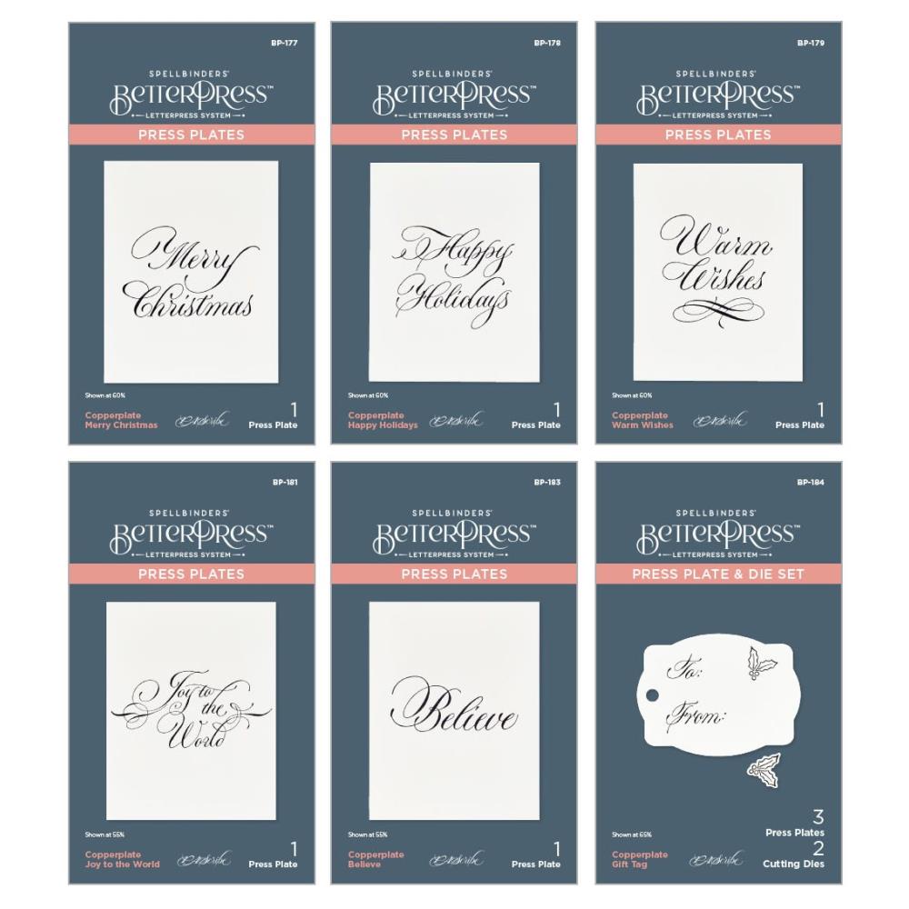 Spellbinders BetterPress Plates Bundle: Copperplate Holiday Sentiments, By Paul Antonio (5A002C8V1GFSM)