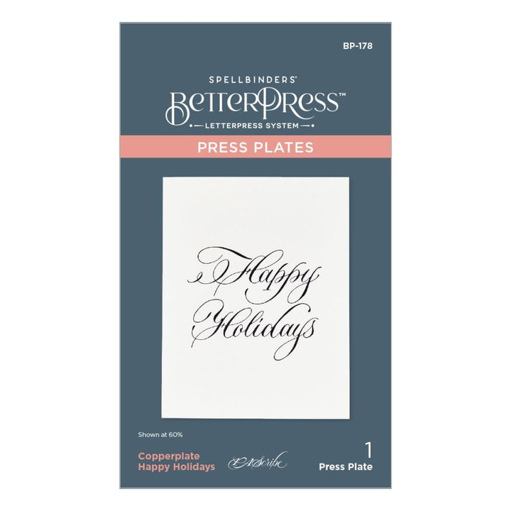 Spellbinders BetterPress Press Plate: Copperplate Happy Holidays, By Paul Antonio (5A002C761GFT0)