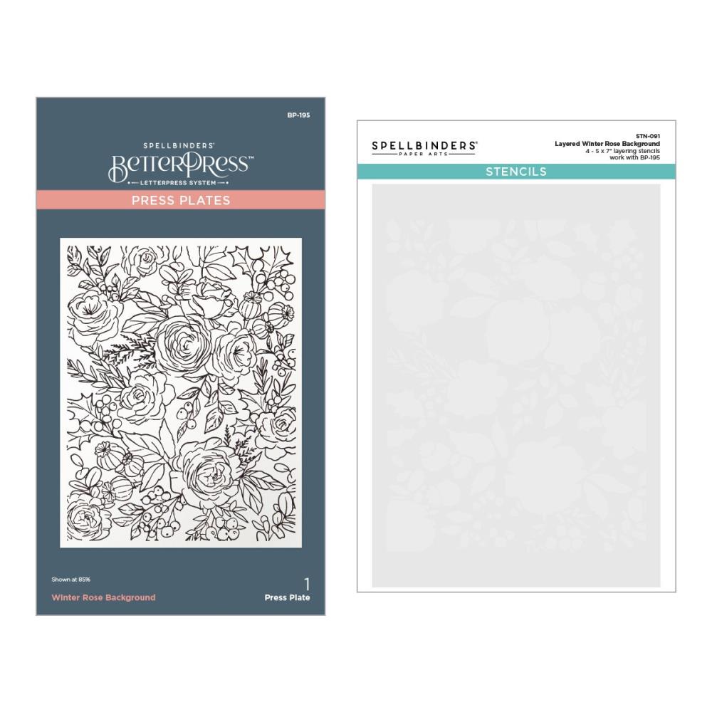 Spellbinders BetterPress And Stencil Bundle: Winter Rose Background (5A002C6Y1GFTB)