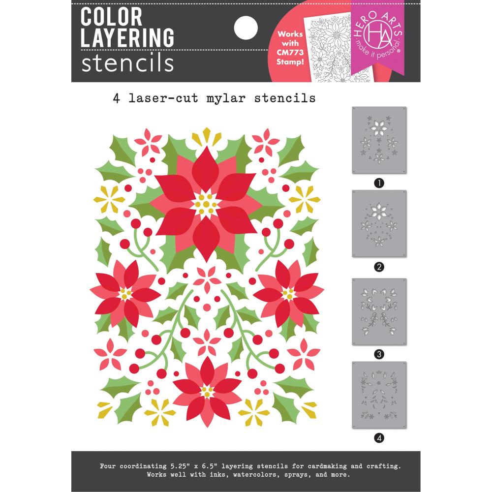 Hero Arts 5.25"X6.5" Color Layering Stencil Set: Poinsettia Pattern (5A002CFL1GFYS)