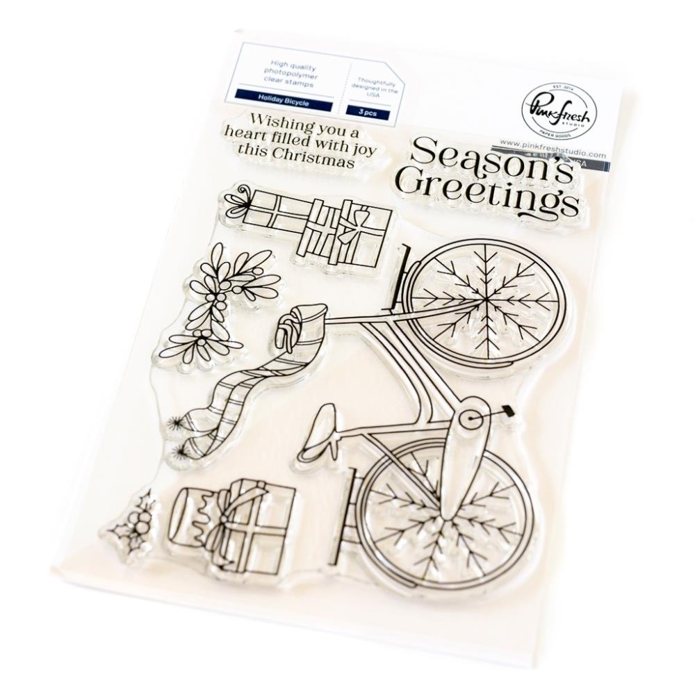 Pinkfresh Studio 4"X6" Clear Stamp Set: Holiday Bicycle (5A002CM71GG4B)