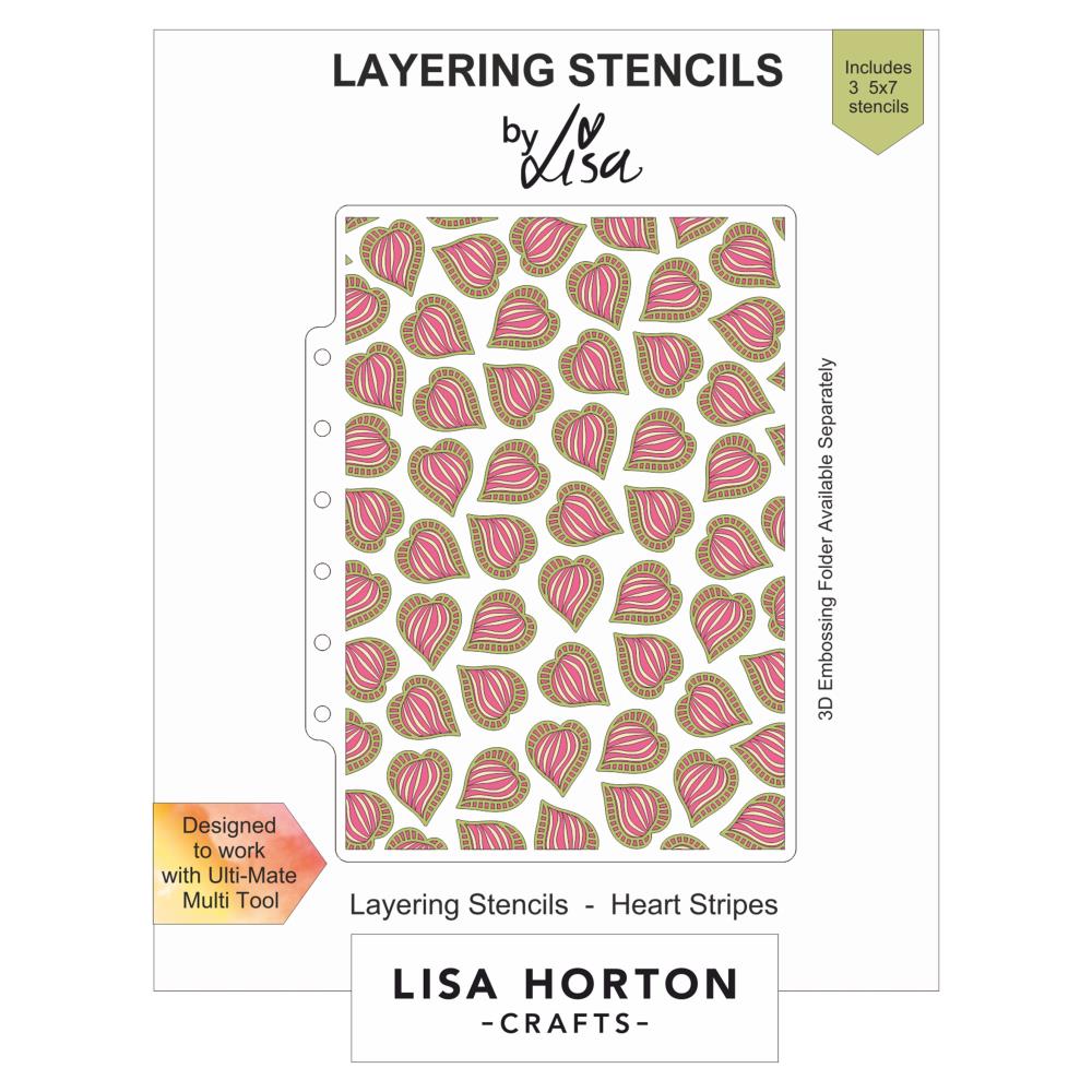 Lisa Horton Crafts 5"X7" Layering Stencils: Heart Stripes (LHCAS131)